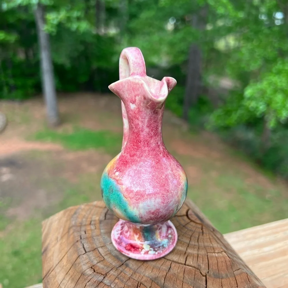 Drip Glaze Arts Crafts Clay Pottery Mini Pitcher Bud Vase 4in Handmade Artisan - Picture 4 of 9